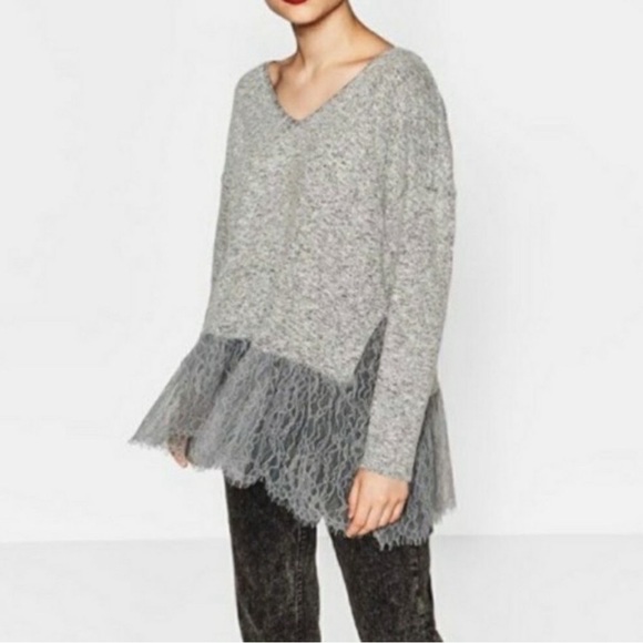 Zara Gray Sweater with Lace - Picture 7 of 7